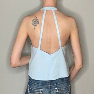 Forever 21 Women's Halter Open Back Tank Top Blue Medium